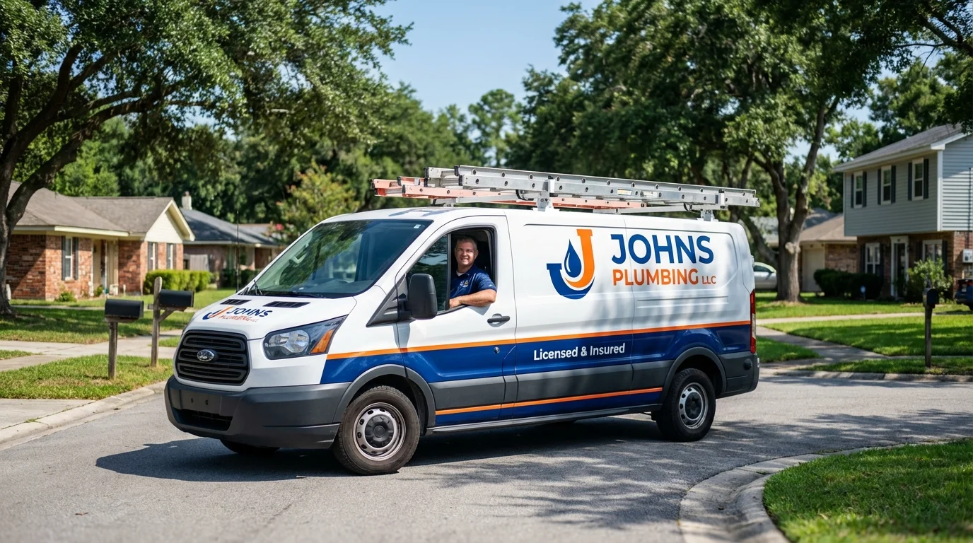 Johns Plumbing LLC service van in Hennessey, OK