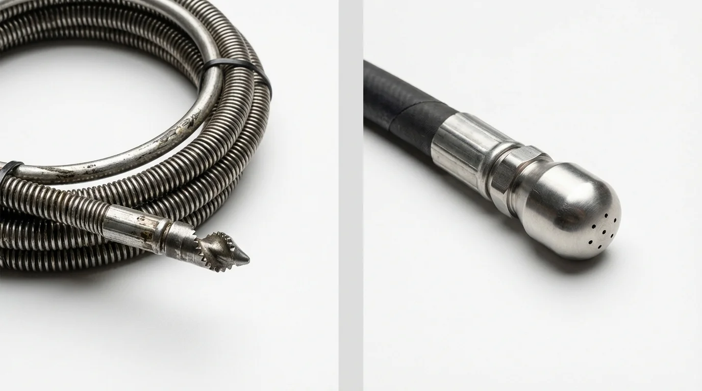 Drain snake cable and hydro jetting nozzle used for drain cleaning in Hennessey, OK