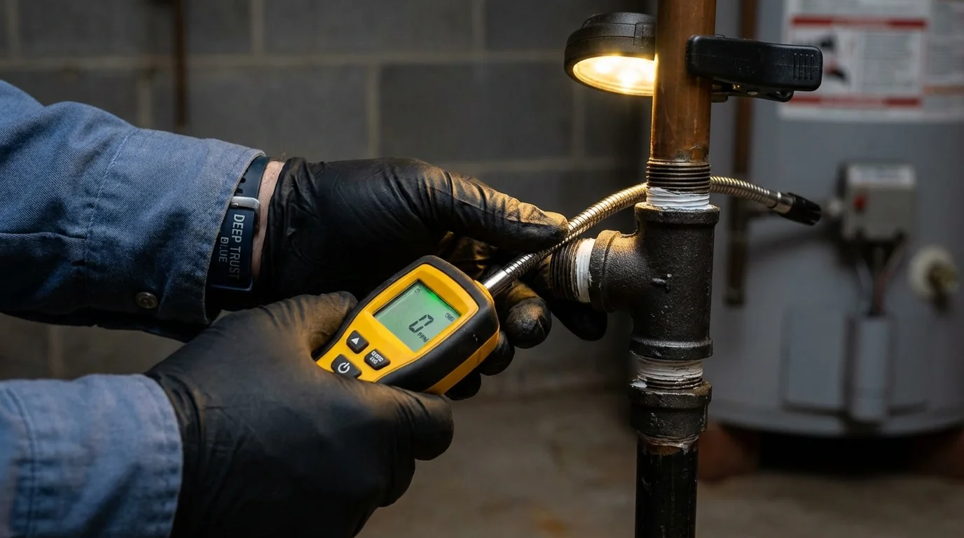 Gas leak detection with electronic sniffer by Johns Plumbing LLC in Hennessey