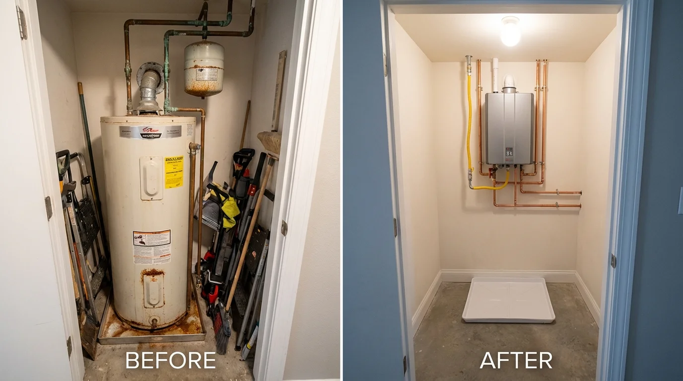 Tank water heater versus wall-mounted tankless unit comparison for Hennessey, OK homeowners