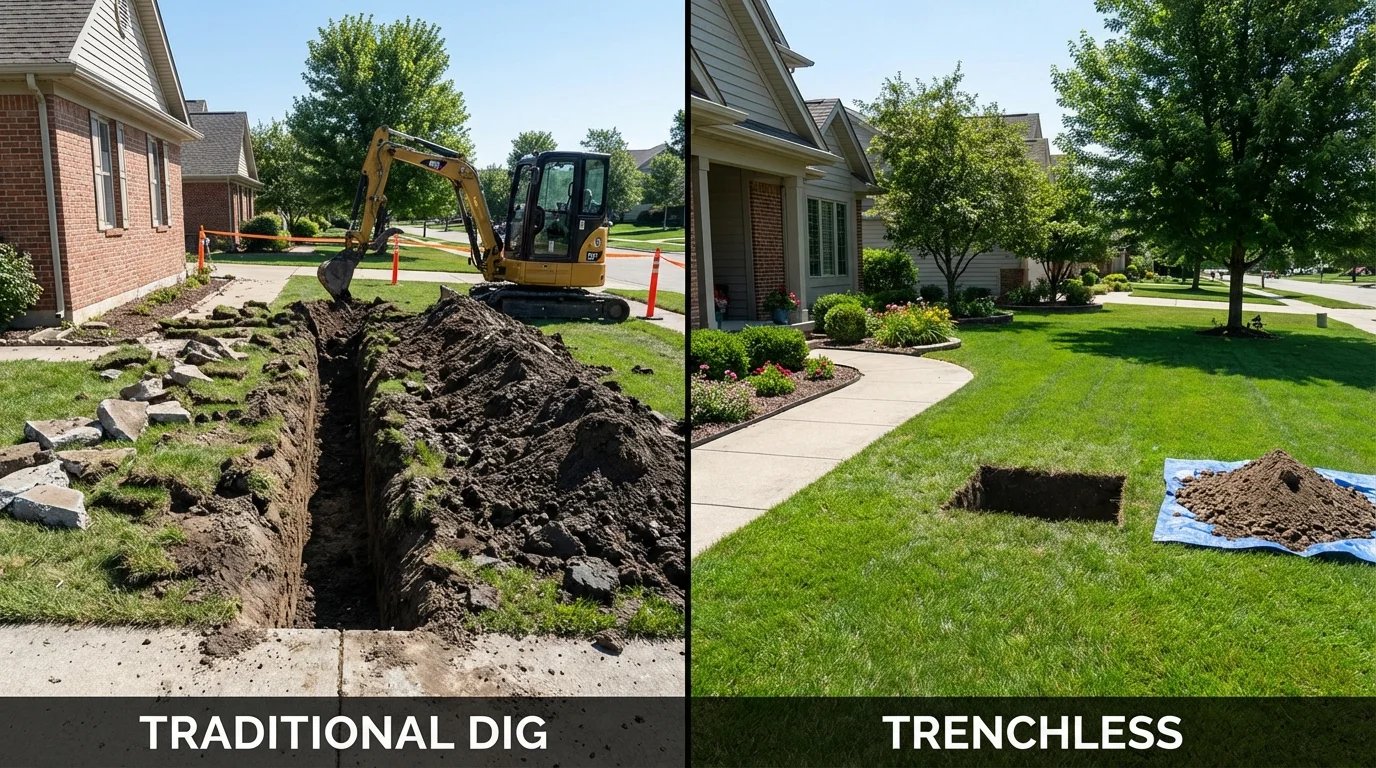Trenchless sewer repair with minimal yard damage versus traditional excavation in Hennessey, OK